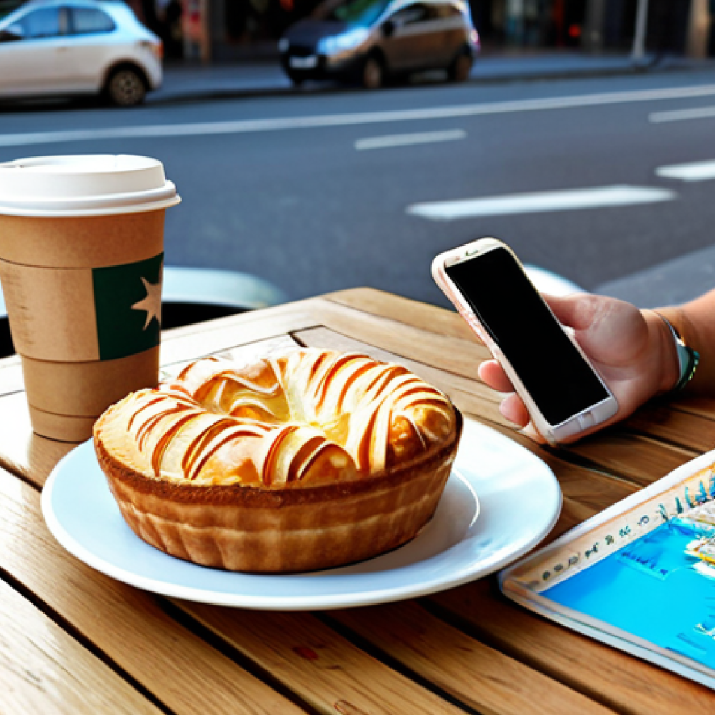 Budgeting for Australia**
A young traveler sitting at a cafe table in Barcelona, Spain, looking at a budgeting app on their phone. Around them are travel guides and maps of Australia. The table has a coffee and a partially eaten pastry. The scene is bright and sunny, conveying a sense of planning and excitement. "safe for work", "appropriate content", "fully clothed", "professional", "digital art", "concept illustration", "financial planning", "travel dreams", "perfect anatomy", "natural proportions".
**