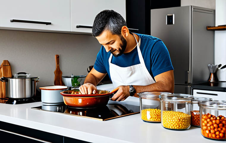 외식 비용 절약법 - Professional Food Blogger**

"A professional food blogger, fully clothed, taking a photo of colorful...