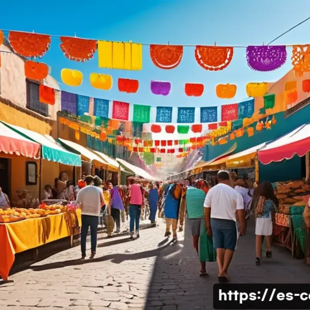 국내여행 비용 - A vibrant Mexican street market scene during the daytime, showcasing colorful stalls with fresh frui...