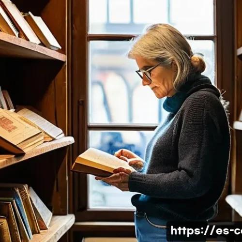 중고책 구매비 - A cozy indoor scene of a Spanish secondhand bookstore with wooden shelves filled with used books in ...