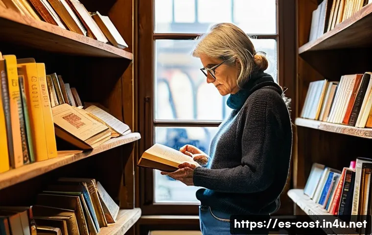 중고책 구매비 - A cozy indoor scene of a Spanish secondhand bookstore with wooden shelves filled with used books in ...